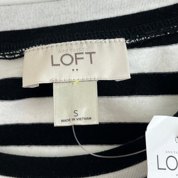 NWT Ann Taylor LOFT Striped Black White Sleeveless Mini Cotton Dress Small - Picture 2 of 8